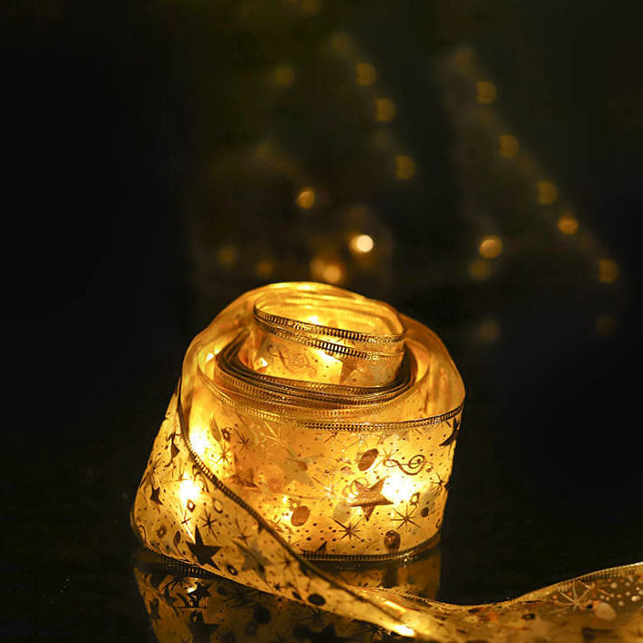 Christmas LED Copper Wire Ribbon Lights - Bow-Tie Style Flexible String Lights for Festive Decor, Props, and Holiday Cheer