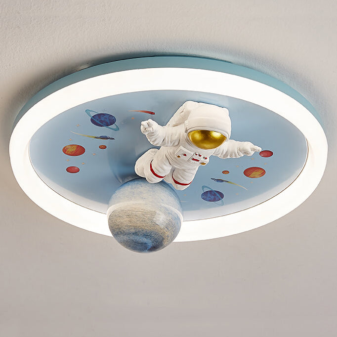 Whimsical Cartoon Space Astronaut Resin LED Flush Mount Ceiling Light