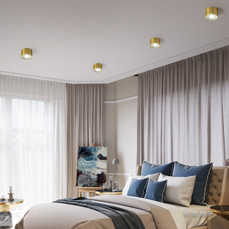 Modern Brass LED Spotlight Flush-Mount Ceiling Light — Cylindrical Design