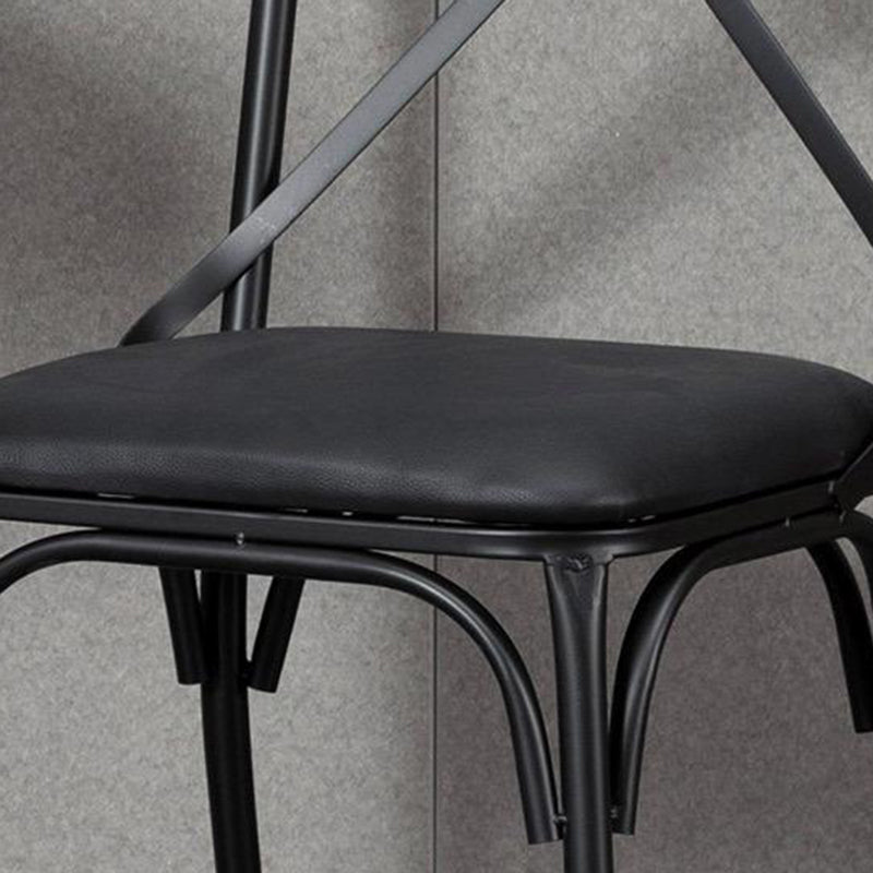 Contemporary Industrial PU Leather, Wood & Iron Dining Chair & Table Set with Square X-Back for Dining Room