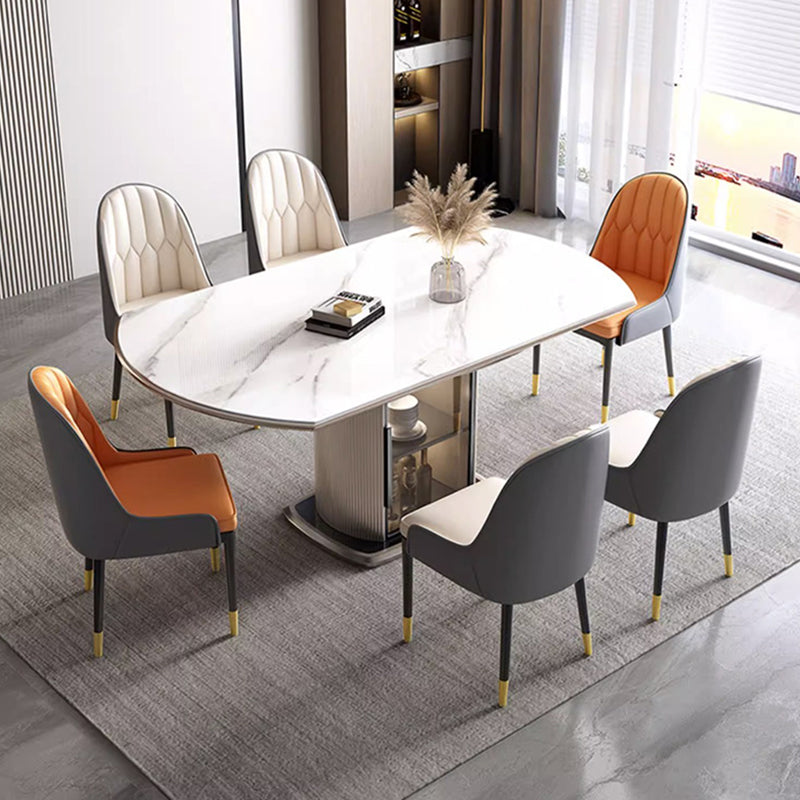 Nordic Contemporary Elliptical Wood-Glass Dining Table with 4-Chair Set