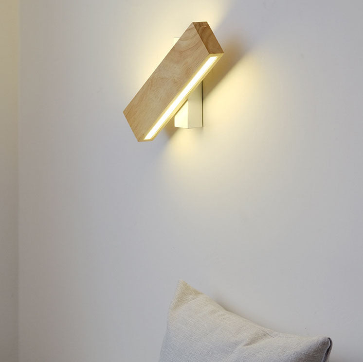 Japanese Minimalist Log-Style Rectangular LED Wall Sconce Lamp with Rotatable Flat Panel