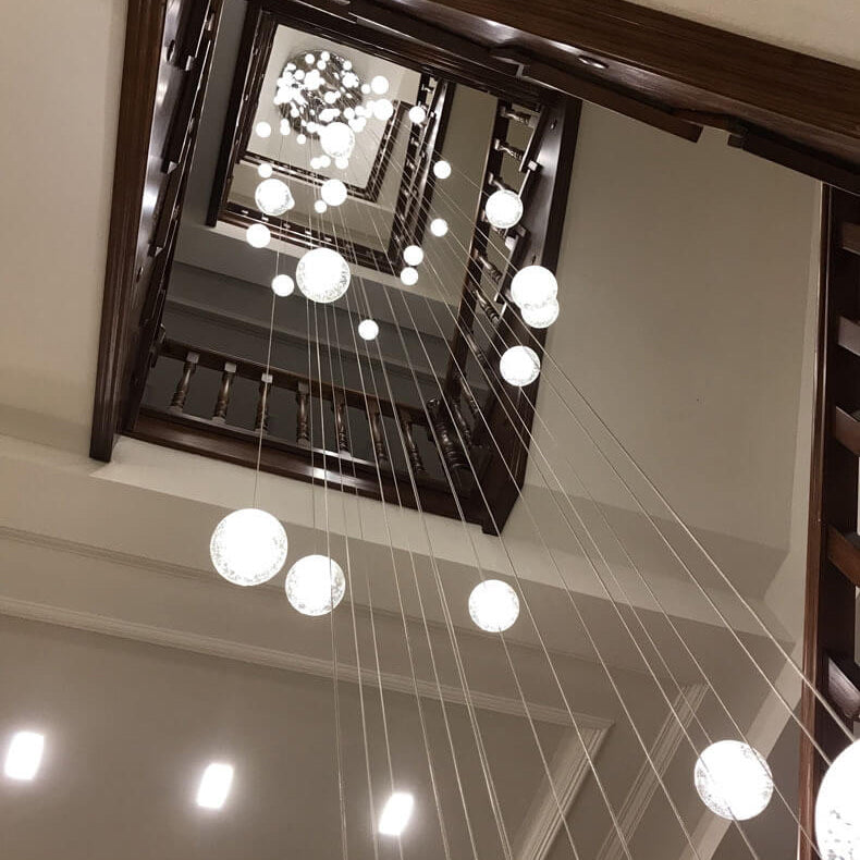 Luxurious Crystal Orb Staircase Chandelier with LED Ball Shade - Modern Loft Lighting