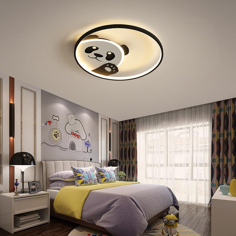 Adorable Cartoon Panda Round LED Flush Mount Ceiling Light