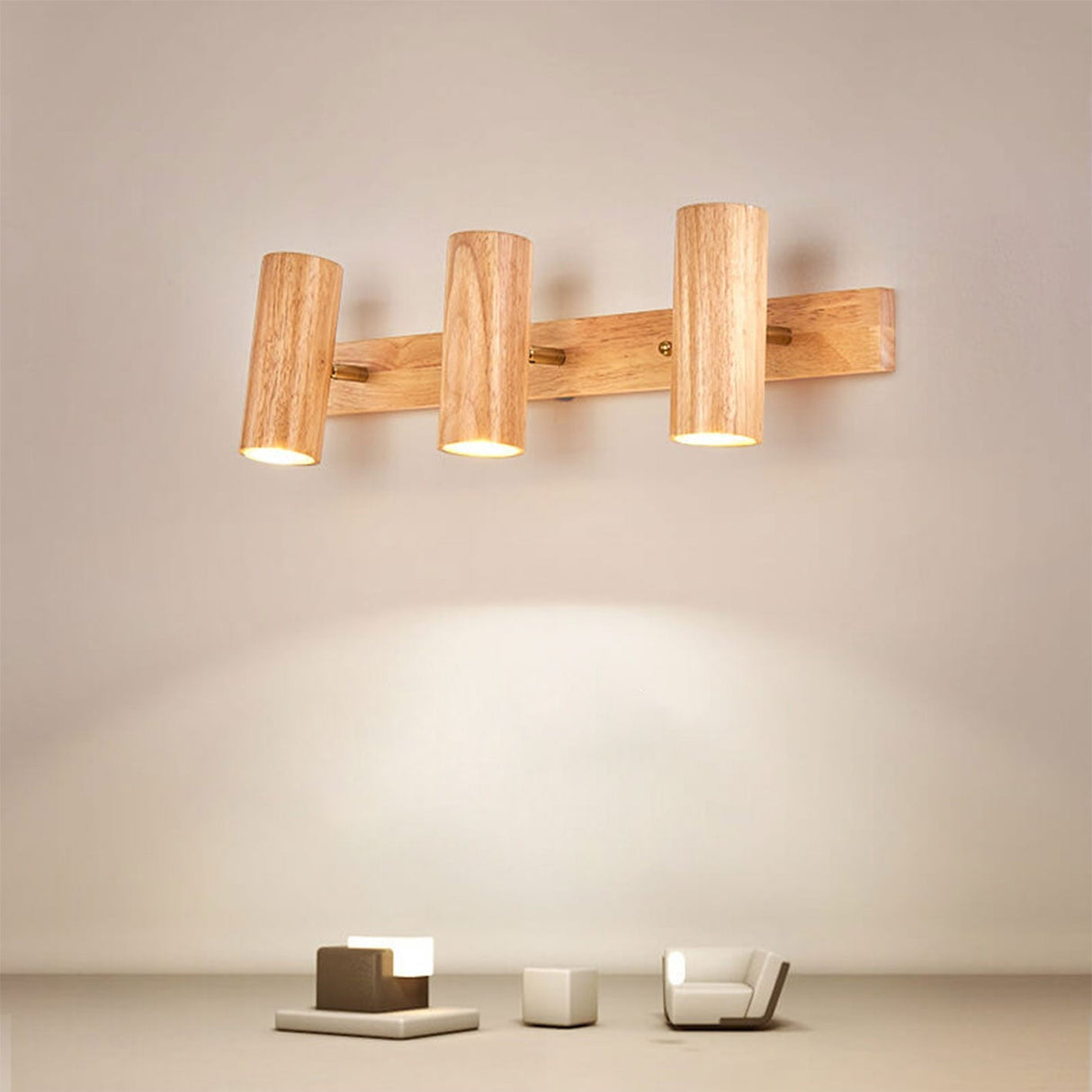 Modern Minimalist Wood Track Spotlight Wall Sconce - 1, 2, or 3 Light Heads