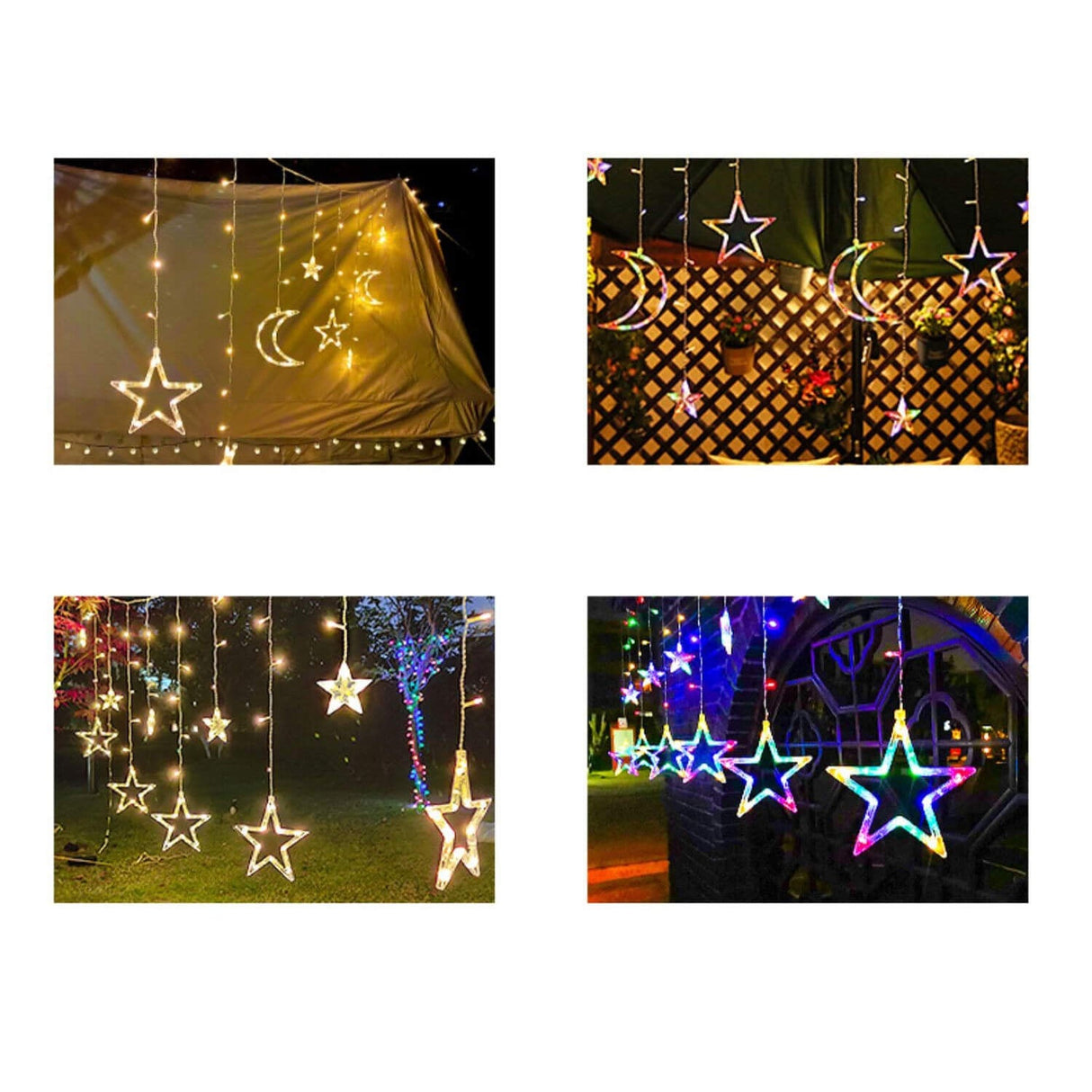 Solar-Powered LED Curtain Lights β Star & Moon Design, Outdoor Christmas String Lights for Patio, Garden and Camping