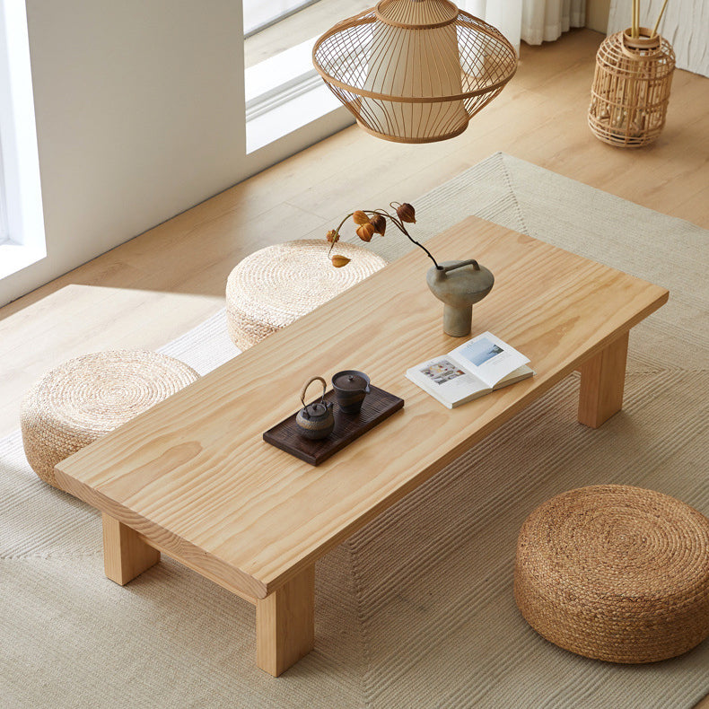 Traditional Japanese Rectangular Solid Wood Coffee Table with Four Sturdy Legs for the Living Room