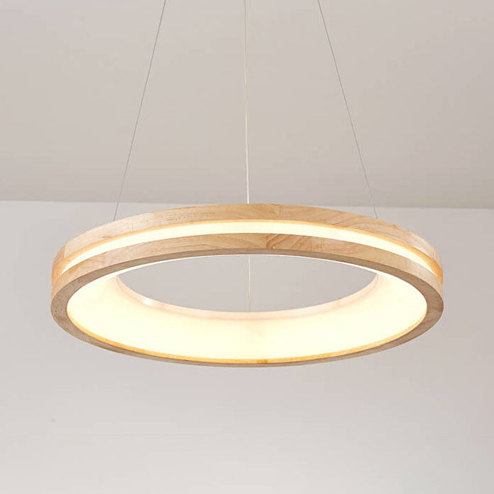 Japanese Minimalist Log-Circle Island LED Chandelier