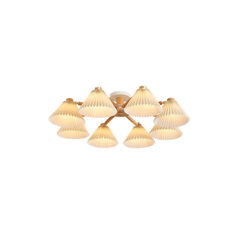 Nordic Wood Pleated Shade Semi-Flush Mount Ceiling Light — 3/6/8-Light Configuration