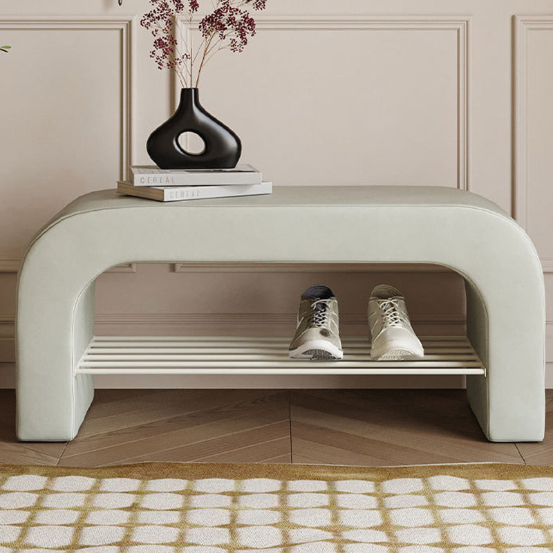 Modern Minimalist Long Rectangular Storage Bench with Lambswool PU Leather and Iron Frame – 1 Shelf, Ideal for Entryways