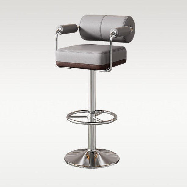 Luxurious Contemporary Faux Leather Upholstered Height-Adjustable Swivel Bar Stool with Armrests and Footrest for Dining Room