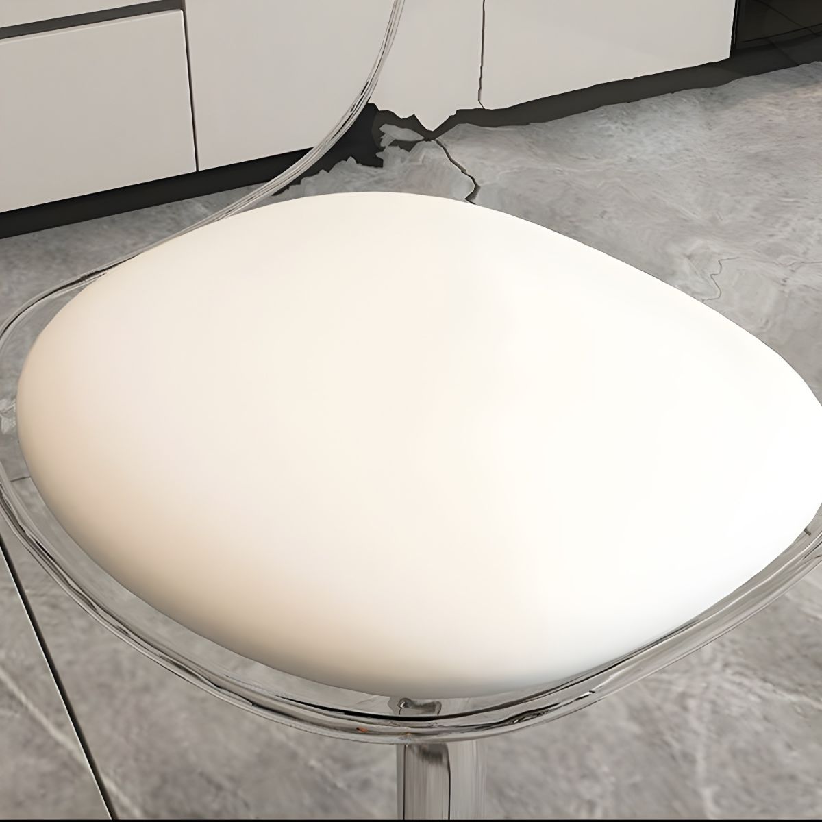 Contemporary Scandinavian Curved Acrylic Bar Stool with Metal Base — Adjustable Swivel, Backrest and Footrest for Kitchen