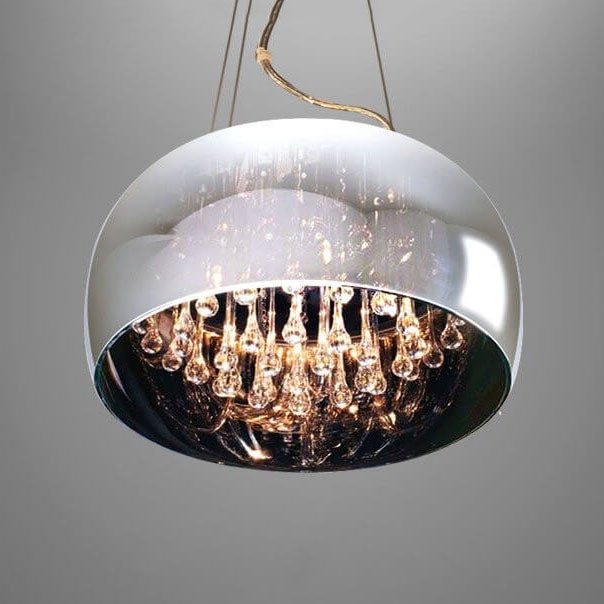 Elegant Modern Glass Shade 6-Light Crystal Hanging Chandelier