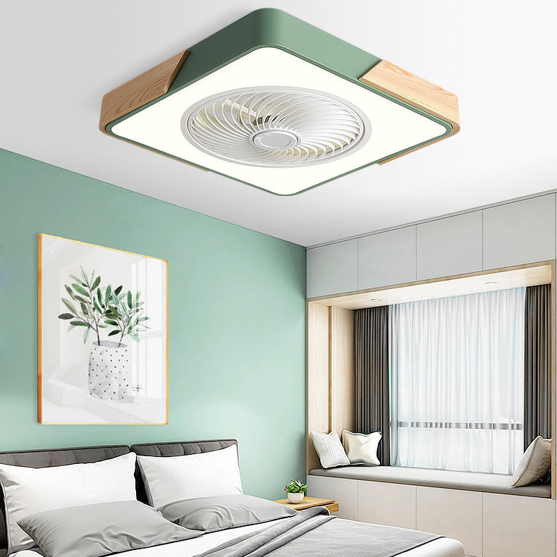 Nordic Macaron Square Wood LED Flush-Mount Ceiling Fan Light - Modern Minimalist Design