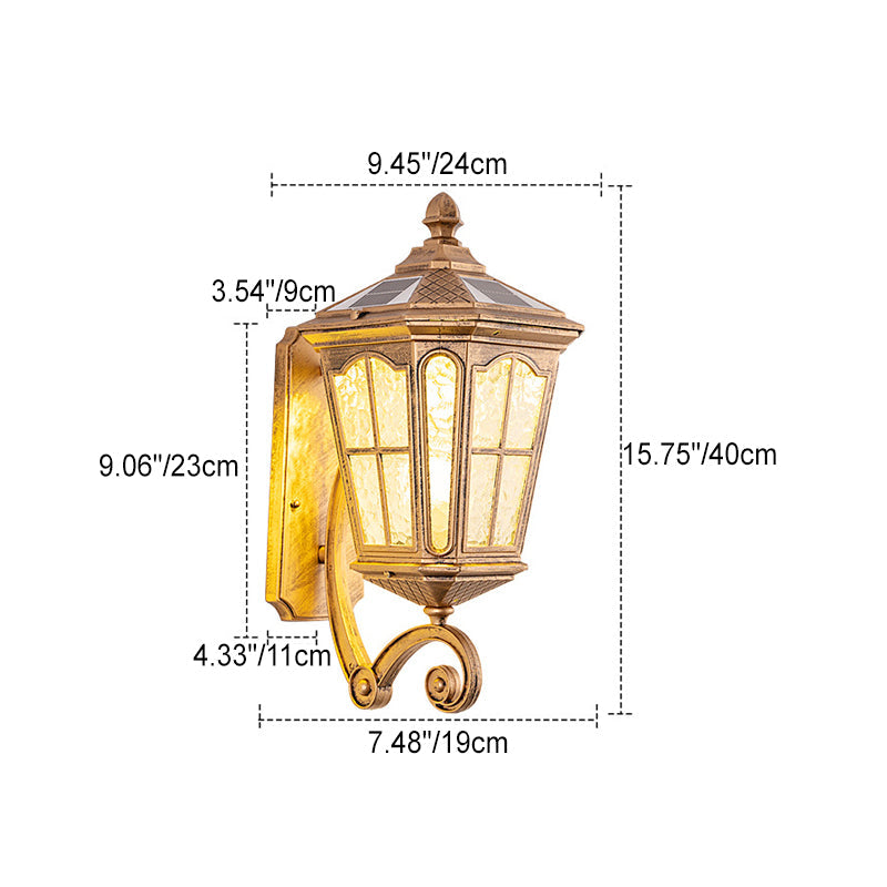European-Style Solar Outdoor Lantern – Aluminum & Glass, Waterproof 1-Light Wall Sconce Lamp