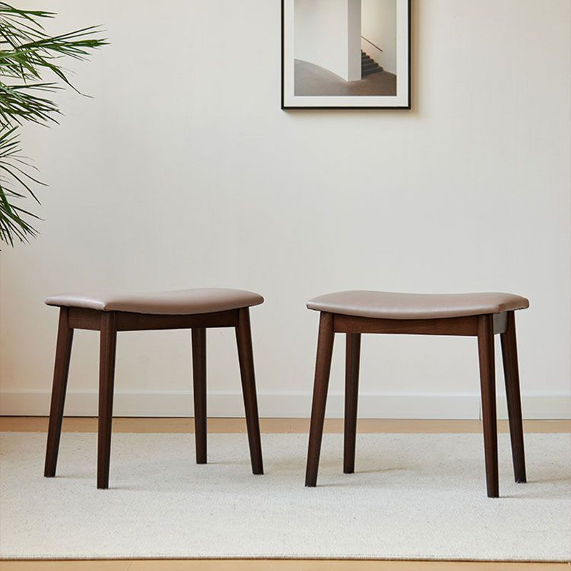 Sleek Modern Minimalist Rectangular Vanity Stool in Soft PU Leather with Wood Base – Ideal Bedroom Accent