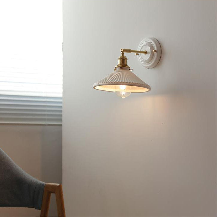 Vintage Japanese Ceramic & Brass 1-Light Wall Sconce Lamp