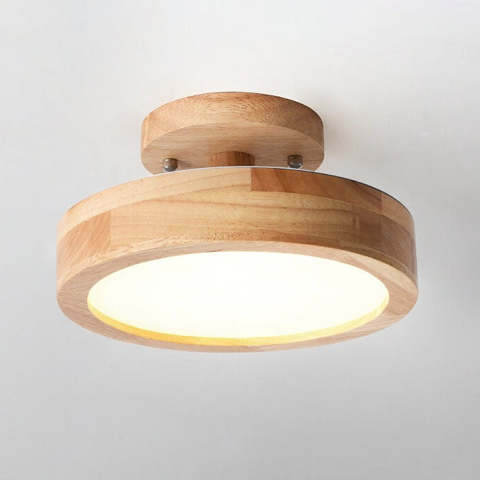 Nordic Round Log LED Ceiling Light - Semi-Flush Mount, Modern Nordic Design