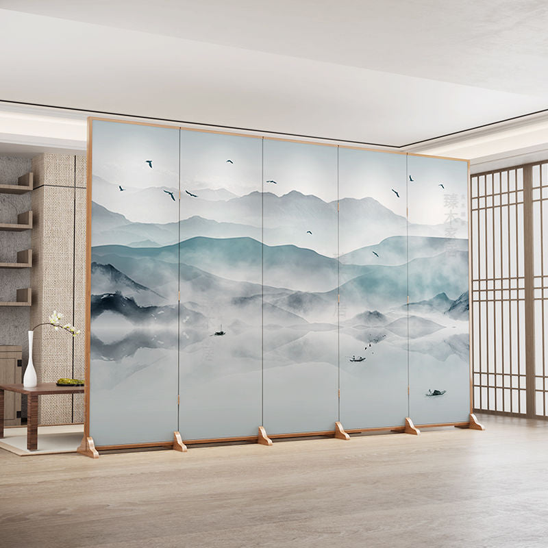 Traditional Chinese-Style Rectangular Fir Wood Room Divider - Solid Wood, Plywood, and Cotton Canvas for Living Room