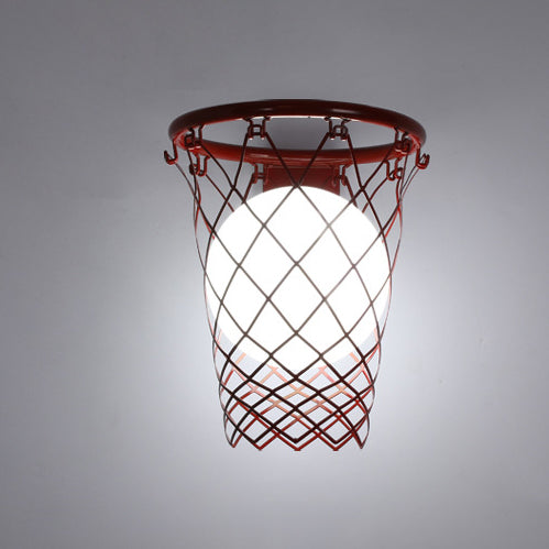 Modern Art Deco Kids' Iron & Glass Basketball Hoop Wall Sconce Lamp – 1-Light Bedroom Lighting