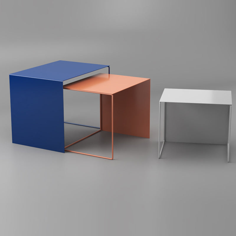 Sleek Modern Minimalist Square Iron Nesting Side Table for Living Room