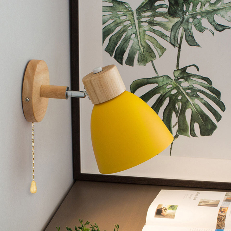 Modern Minimalist 1-Light Wall Sconce Lamp in Solid Macaron Color with Iron & Wood Finish