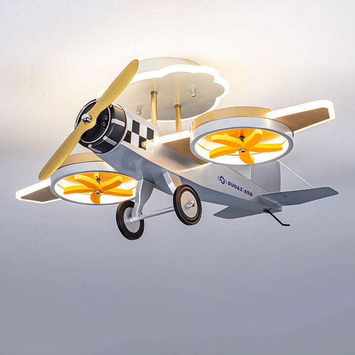 Adorable Cartoon Airplane LED Kids Ceiling Light - Iron & Acrylic, Semi-Flush Mount