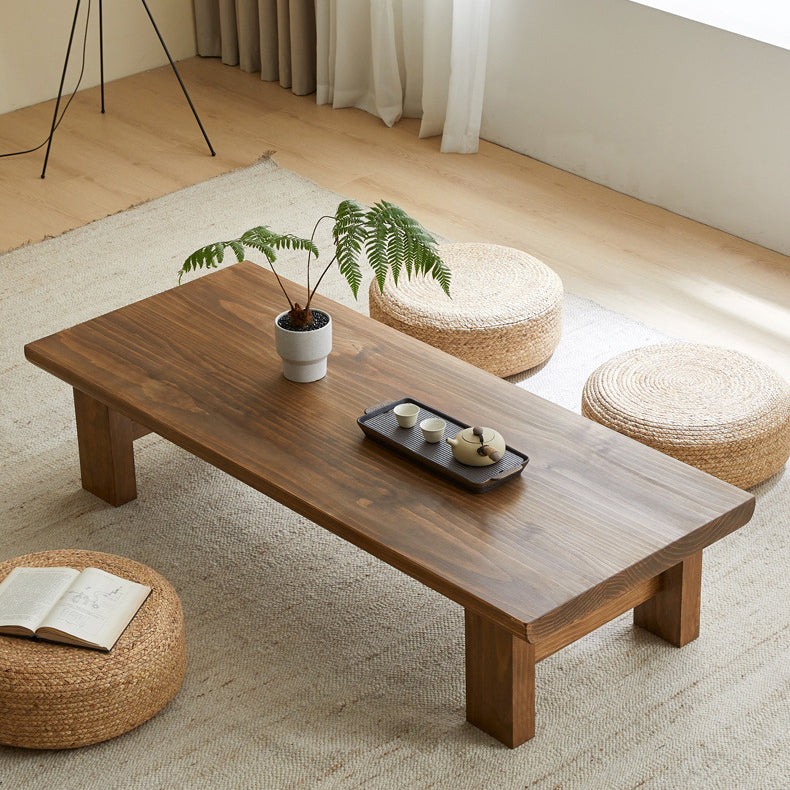 Traditional Japanese Rectangular Solid Wood Coffee Table with Four Sturdy Legs for the Living Room