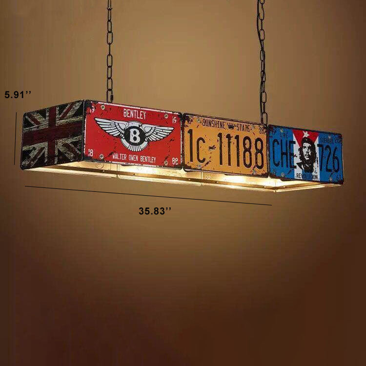 Retro Metal License Plate 3-Light Chandelier - Creative Vintage Style