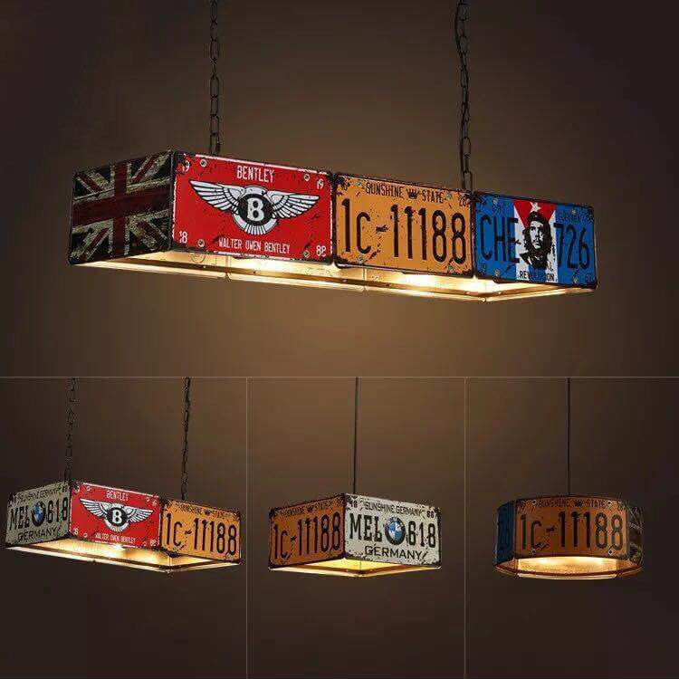 Retro Metal License Plate 3-Light Chandelier - Creative Vintage Style