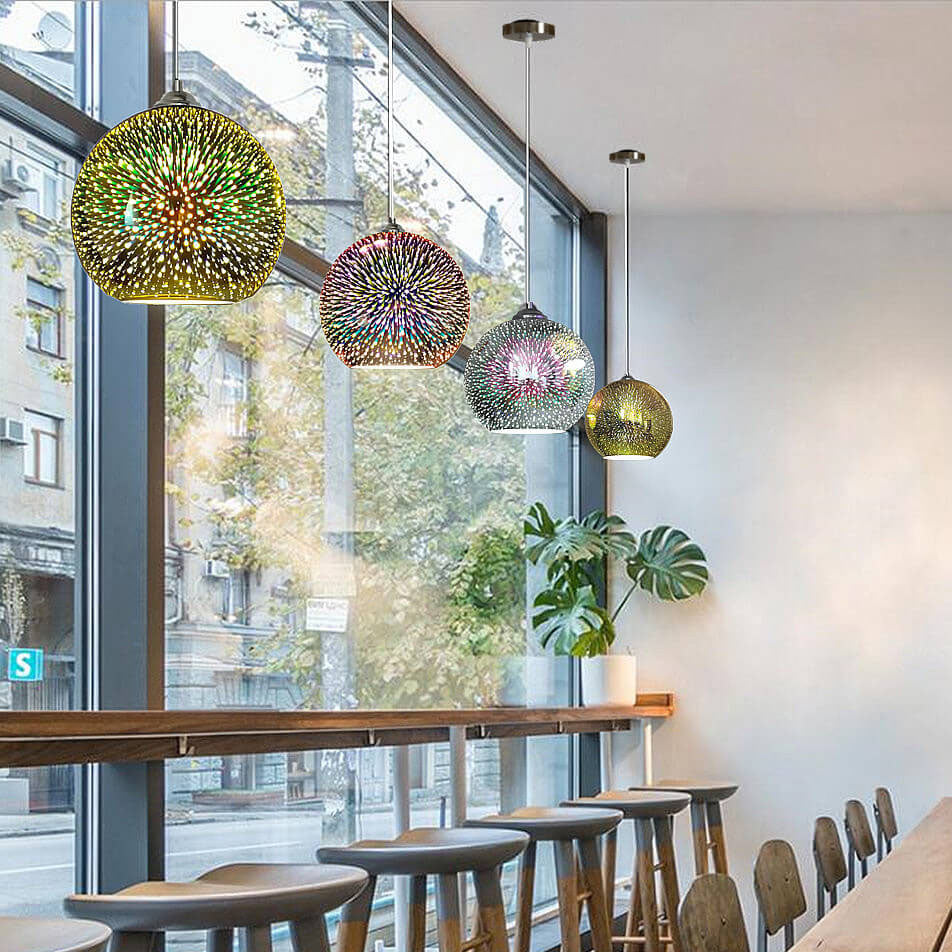 Modern 3D Colorful Fireworks Glass Pendant Light – 1-Light Dome Pendant Fixture