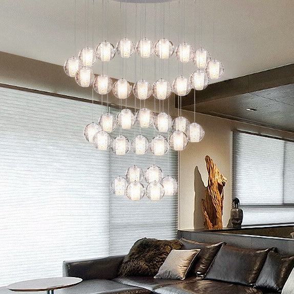 Luxurious Crystal Orb Staircase Chandelier with LED Ball Shade - Modern Loft Lighting