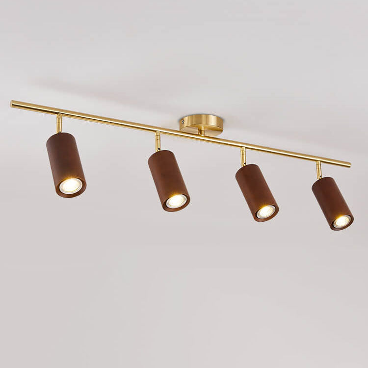 Nordic Minimalist Walnut Wood LED Track Spotlight β Linear Ceiling Light (1β4 Lights), Semi-Flush Mount