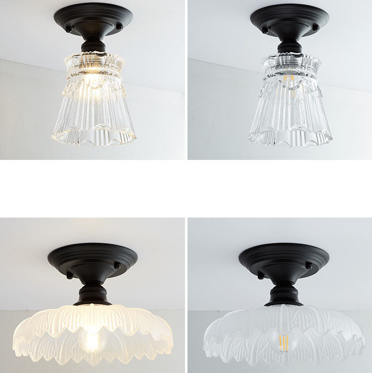 Chic Nordic Vintage Glass Floral Round Geometry 1-Light Semi-Flush Mount Ceiling Light
