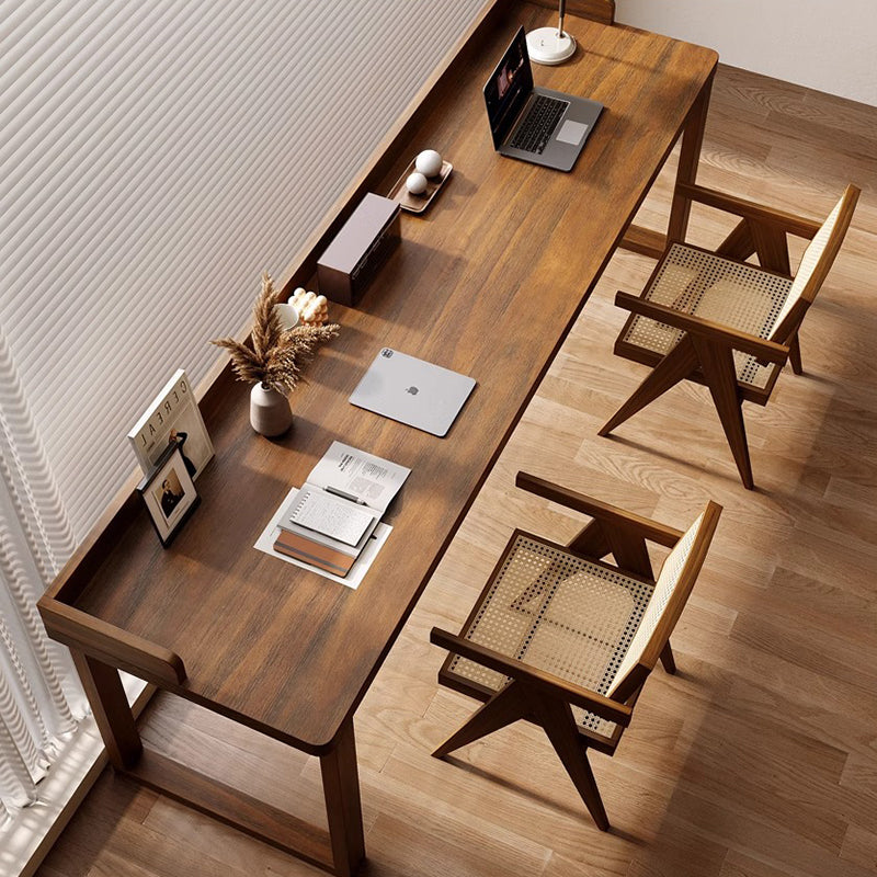 Traditional Rustic Rectangular Wood Desk with Two-Leg Frame for Home Office