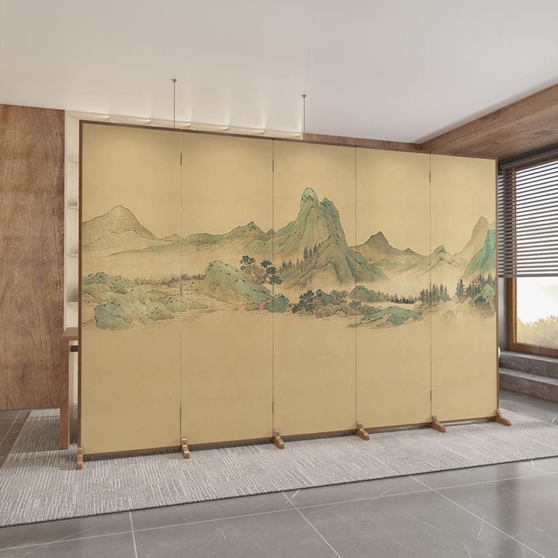 Traditional Chinese-Style Rectangular Fir Wood Room Divider - Solid Wood, Plywood, and Cotton Canvas for Living Room