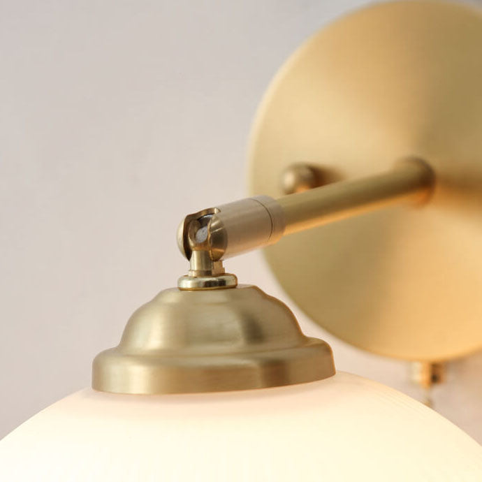 Nordic-Style Milk-White Striped Glass Wall Sconce with Brass Finish - 1-Light Pull-Cord Lamp
