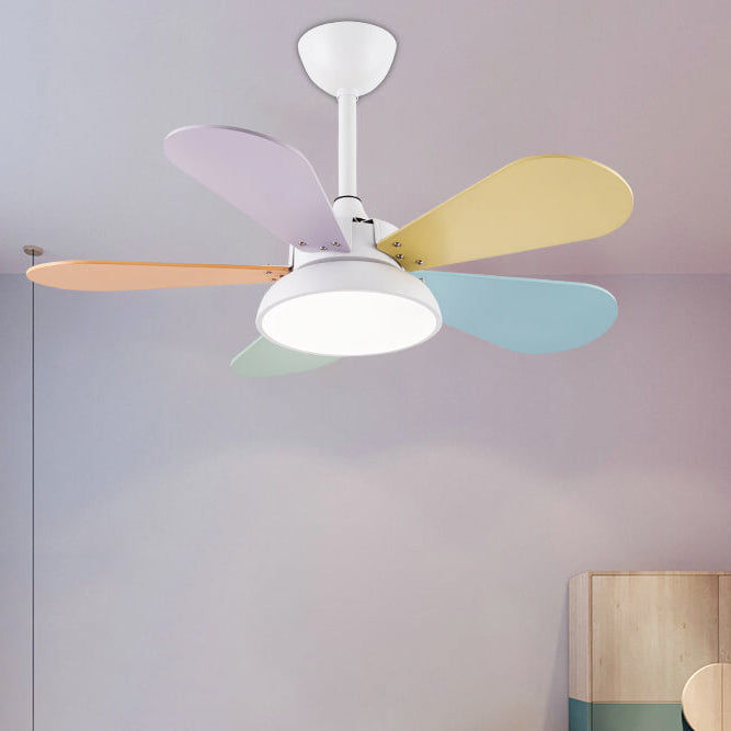 Simple Colorful Round Leaf Ceiling Fan for Kids with Light and Downrod