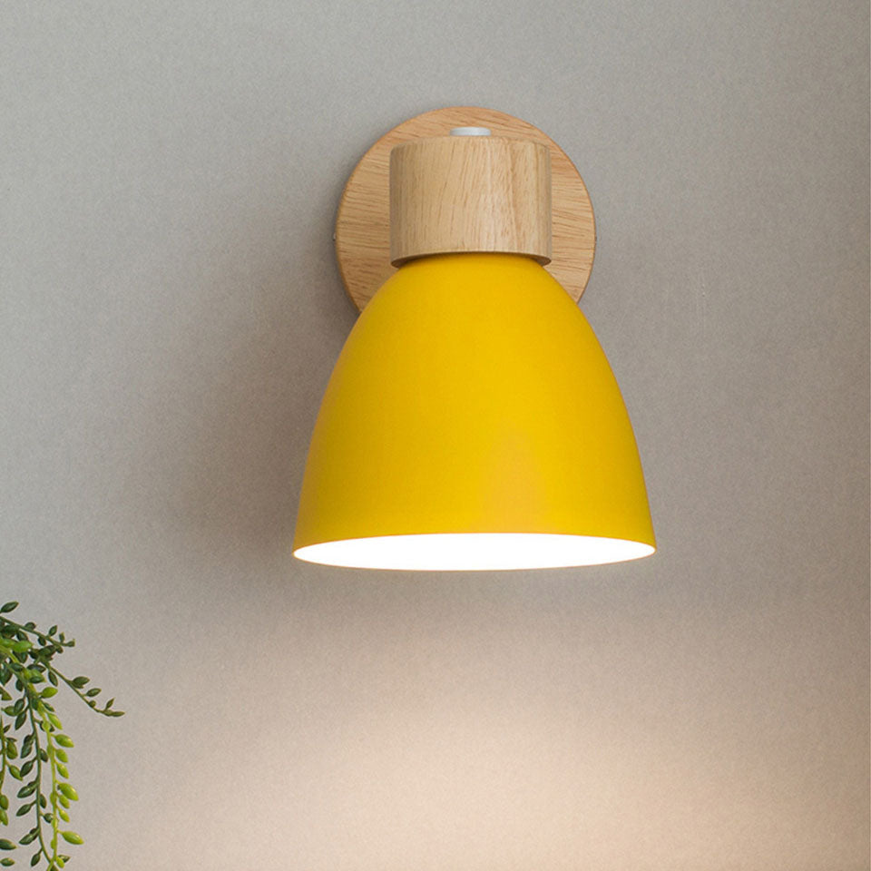 Modern Minimalist 1-Light Wall Sconce Lamp in Solid Macaron Color with Iron & Wood Finish