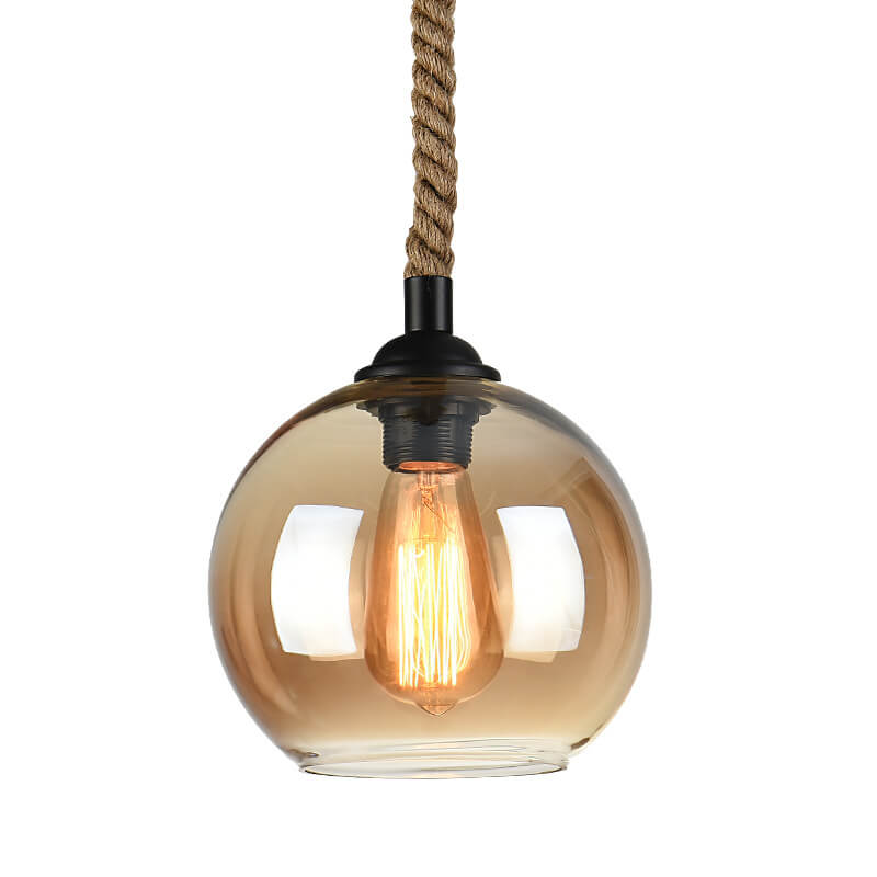 Retro Rope-Hung Glass Globe Pendant Light, 1-Light
