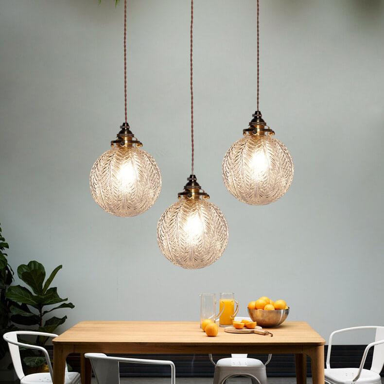 Retro Lotus-Textured Glass Globe Pendant Light, 1-Light