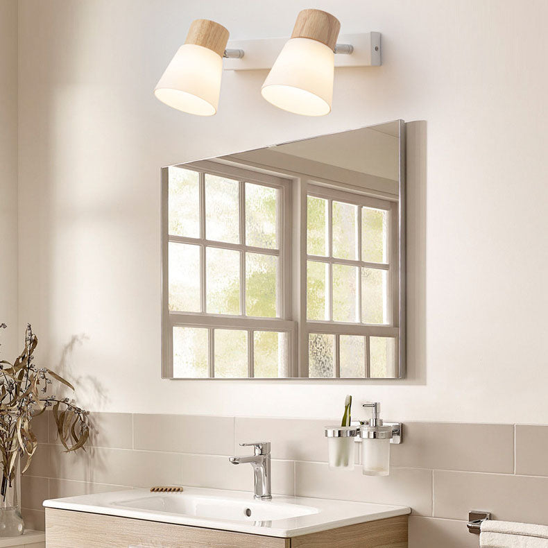 Modern Minimalist Horn-Accented Vanity Wall Sconce Lamp - Rubber Wood, Iron & Glass, One-Light