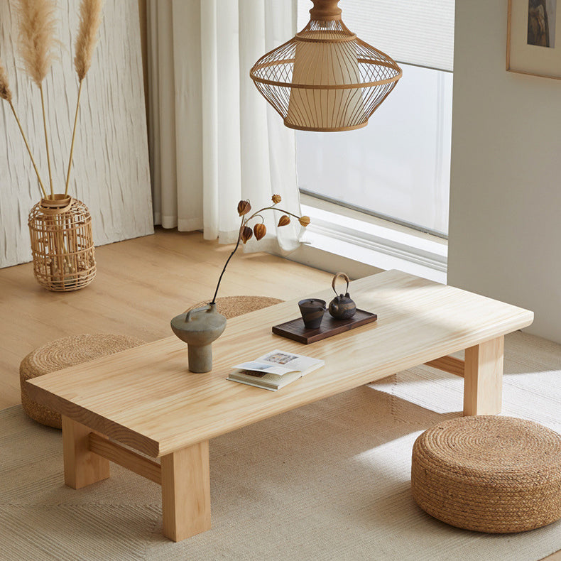 Traditional Japanese Rectangular Solid Wood Coffee Table with Four Sturdy Legs for the Living Room