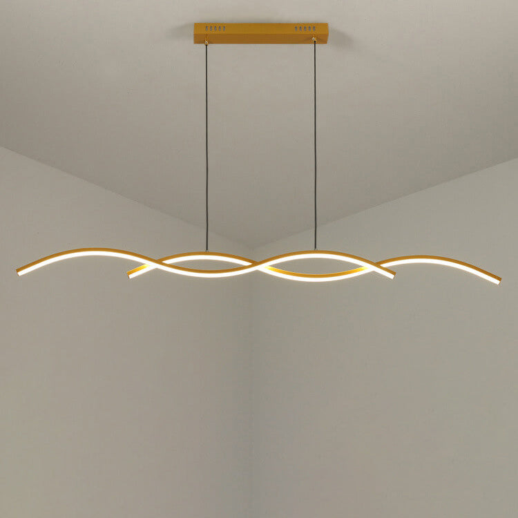 Nordic Minimalist Long-Strip Wave LED Island Light Chandelier – Sleek Modern Pendant Lighting