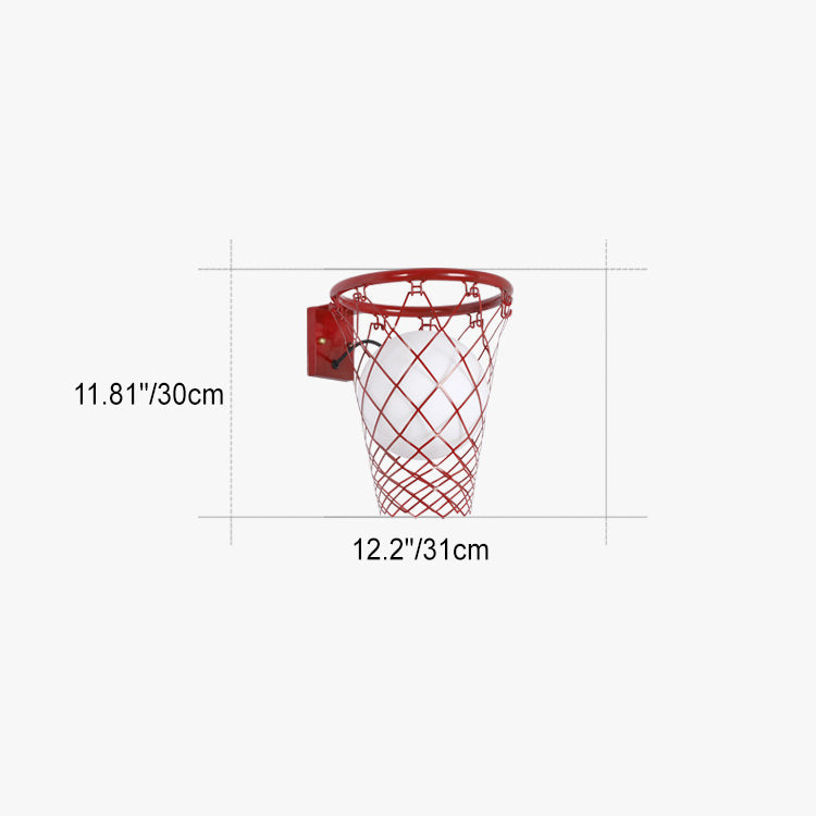 Modern Art Deco Kids' Iron & Glass Basketball Hoop Wall Sconce Lamp – 1-Light Bedroom Lighting
