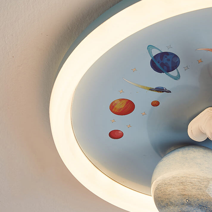 Whimsical Cartoon Space Astronaut Resin LED Flush Mount Ceiling Light