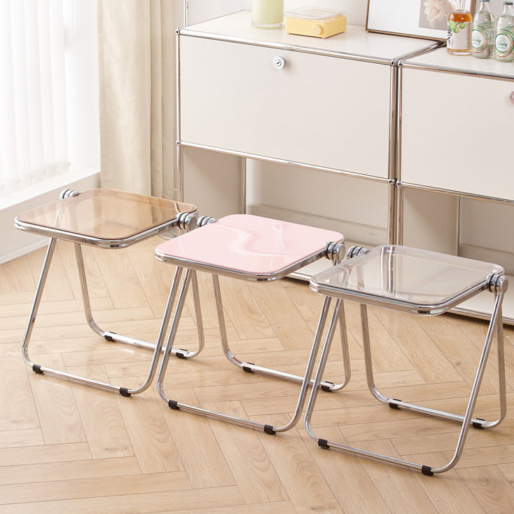 Sleek Contemporary Square End Table with Acrylic Metal Frame – Foldable for Living Room