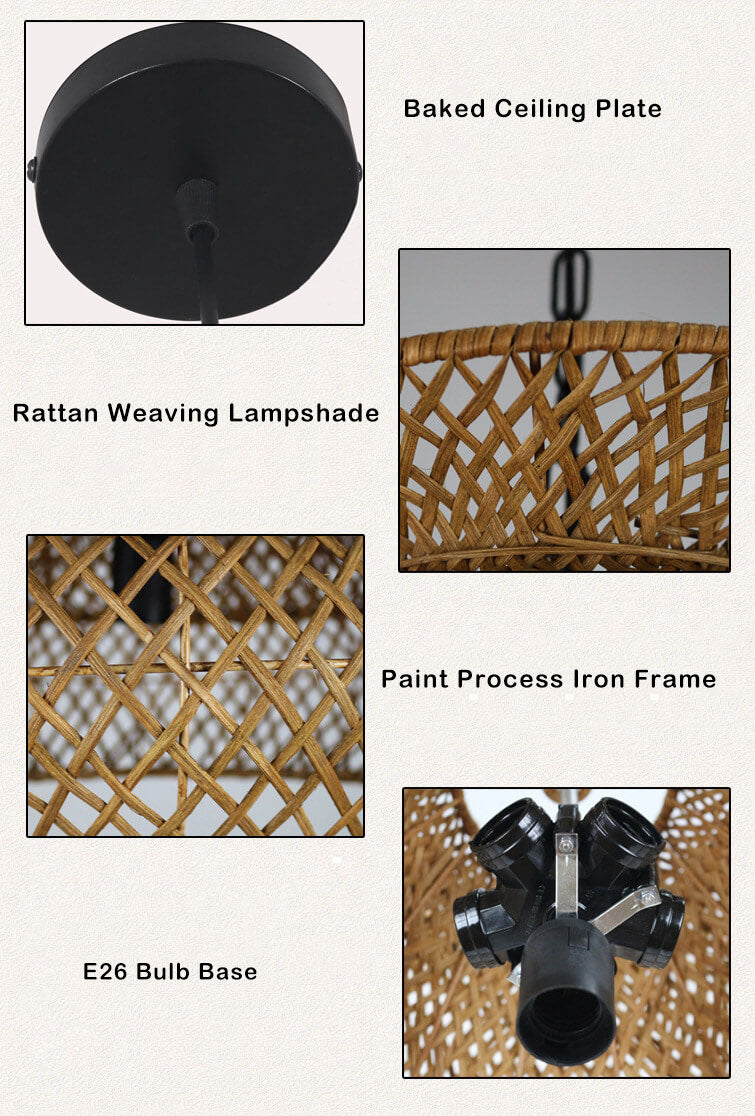Retro Rattan Weaving 3-Tier Chandelier – 4- or 6-Light Fixture