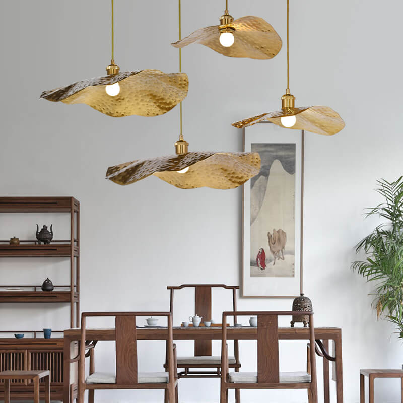 Modern Golden Bronze Lotus-Leaf 1-Light Pendant Light