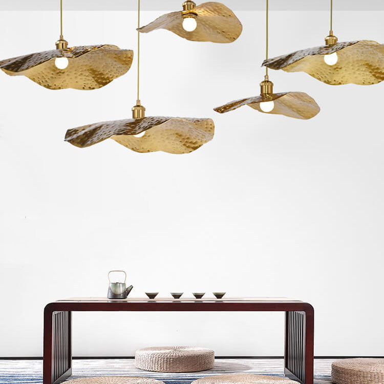 Modern Golden Bronze Lotus-Leaf 1-Light Pendant Light